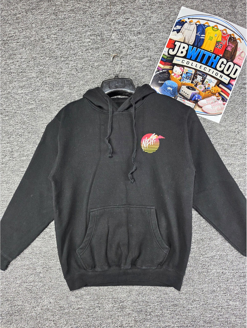 Neff Men's M Black Pullover Hoodie Retro Sunset Palm Trees Life's a Trip Graphic
